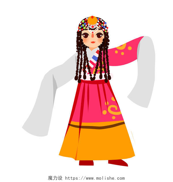 藏族民族服饰卡通人物少数民族服装png素材卡通少数民族人数